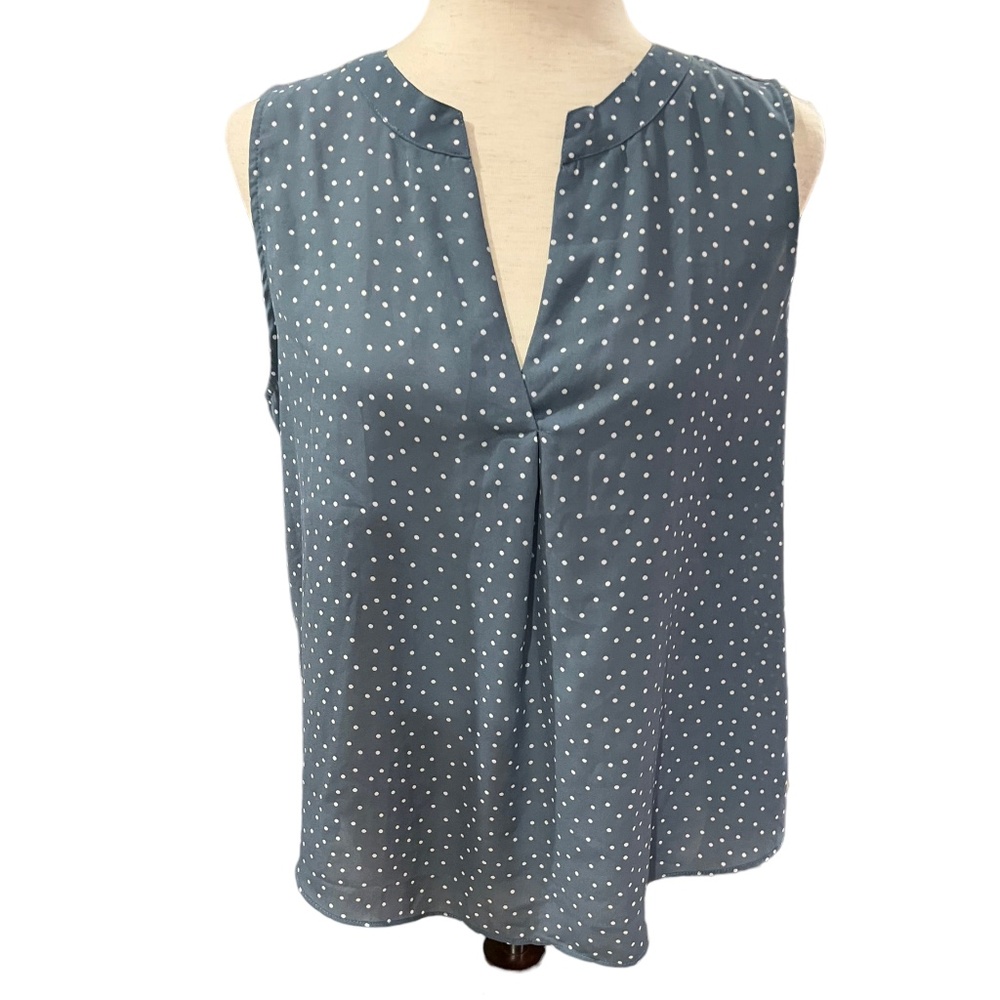 Loft Outlet Split Neck Tank Top Light Periwinkle White Dots Front Jersey Back M - Picture 4 of 9